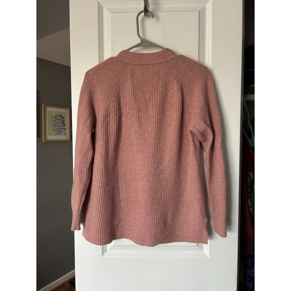 Madewell Button-Front Merino Wool Blend Sweater Pink Ribbed Knit Top Size Small - Picture 2 of 5